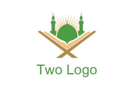 Quran in front of a mosque logo
