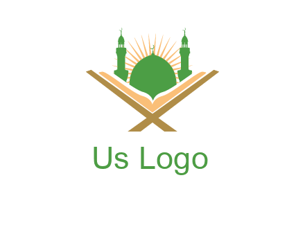 Quran in front of a mosque logo