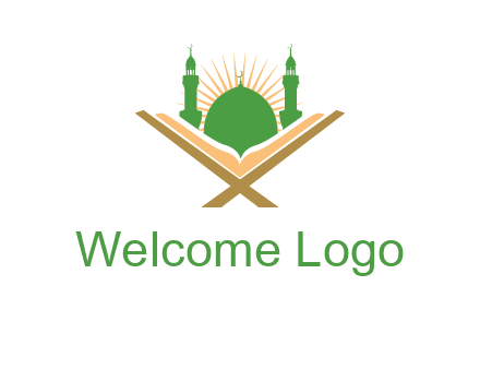 Quran in front of a mosque logo
