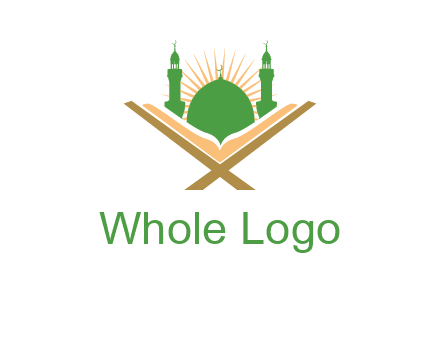 Quran in front of a mosque logo