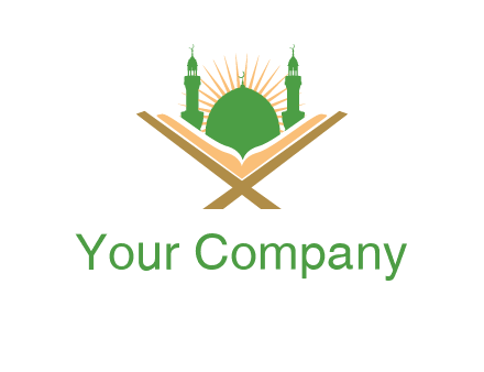 Quran in front of a mosque logo