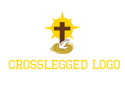dove's nest in front of the cross with the sun in the background