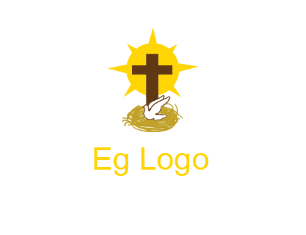 dove's nest in front of the cross with the sun in the background