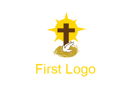 dove's nest in front of the cross with the sun in the background