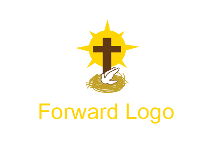 dove's nest in front of the cross with the sun in the background