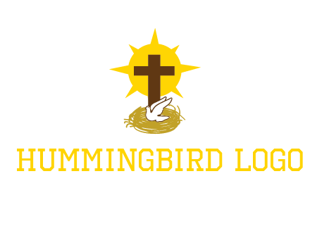 dove's nest in front of the cross with the sun in the background