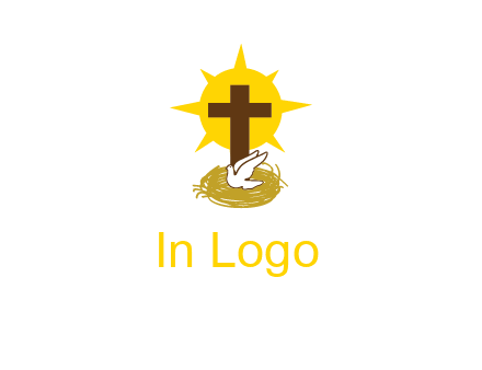 dove's nest in front of the cross with the sun in the background