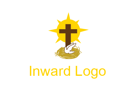 dove's nest in front of the cross with the sun in the background