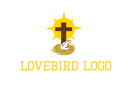 dove's nest in front of the cross with the sun in the background