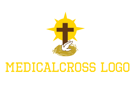 dove's nest in front of the cross with the sun in the background