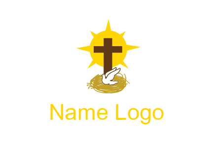 dove's nest in front of the cross with the sun in the background