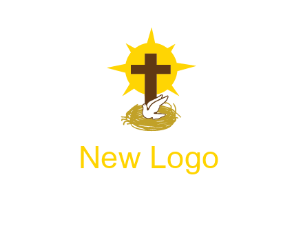 dove's nest in front of the cross with the sun in the background