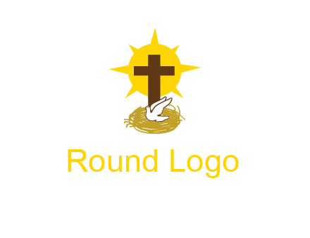 dove's nest in front of the cross with the sun in the background