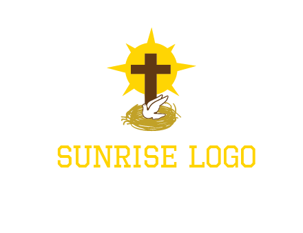 dove's nest in front of the cross with the sun in the background