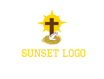 dove's nest in front of the cross with the sun in the background
