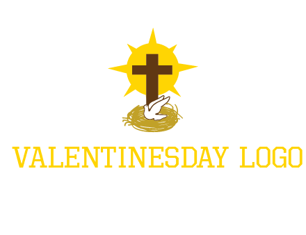 dove's nest in front of the cross with the sun in the background