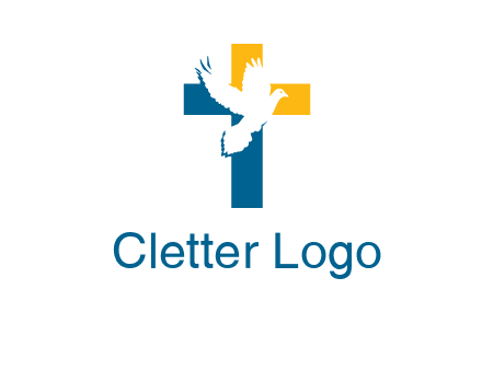 dove flying in front of a cross logo