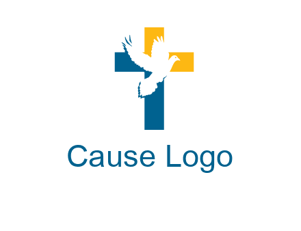 dove flying in front of a cross logo