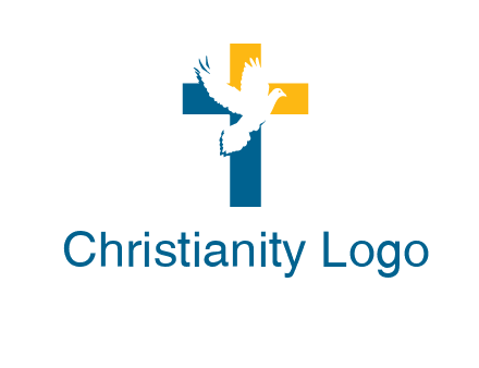 dove flying in front of a cross logo