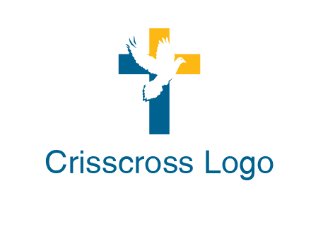 dove flying in front of a cross logo