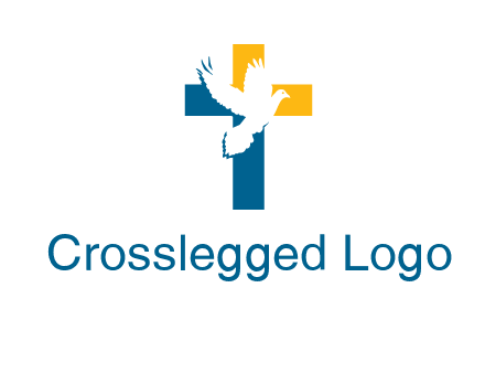dove flying in front of a cross logo