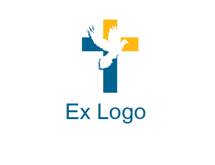 dove flying in front of a cross logo
