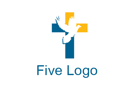 dove flying in front of a cross logo