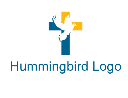 dove flying in front of a cross logo