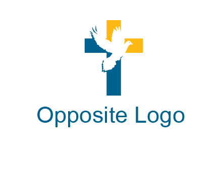 dove flying in front of a cross logo