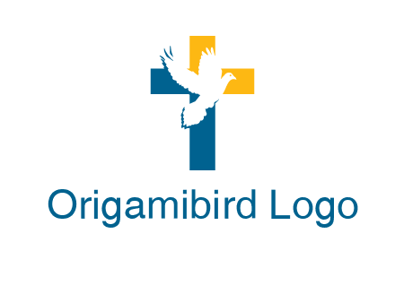dove flying in front of a cross logo