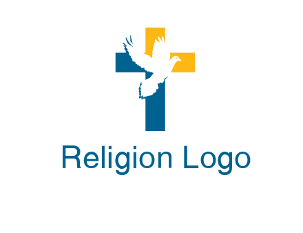 dove flying in front of a cross logo