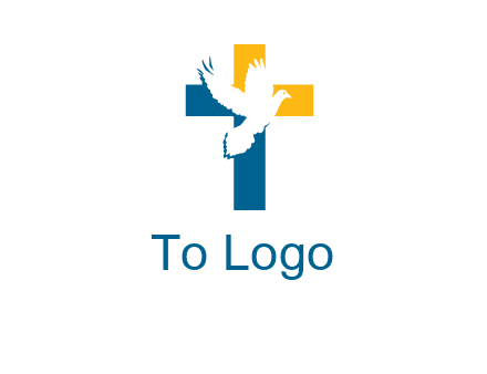 dove flying in front of a cross logo