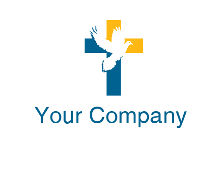dove flying in front of a cross logo