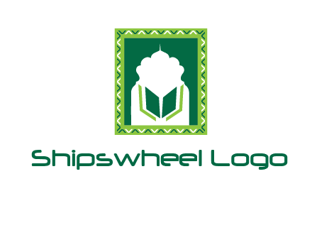 Islamic logo showcasing the Holy Quran and the outline of a mosque