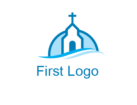 church logo with the moon and waves