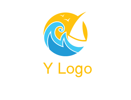 sail boat on a rough sea logo