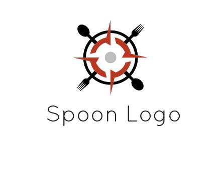 stove top resembling a compass with forks and spoons logo
