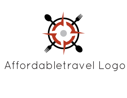 stove top resembling a compass with forks and spoons logo