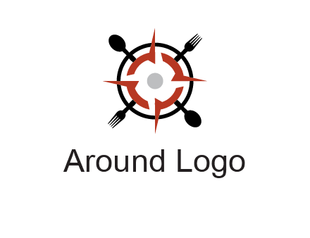 stove top resembling a compass with forks and spoons logo