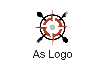 stove top resembling a compass with forks and spoons logo