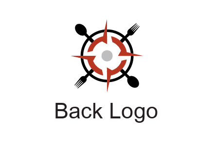 stove top resembling a compass with forks and spoons logo