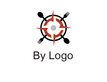 stove top resembling a compass with forks and spoons logo