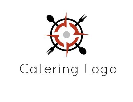stove top resembling a compass with forks and spoons logo