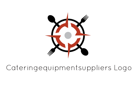stove top resembling a compass with forks and spoons logo