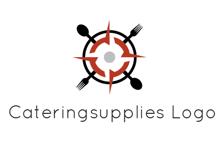 stove top resembling a compass with forks and spoons logo