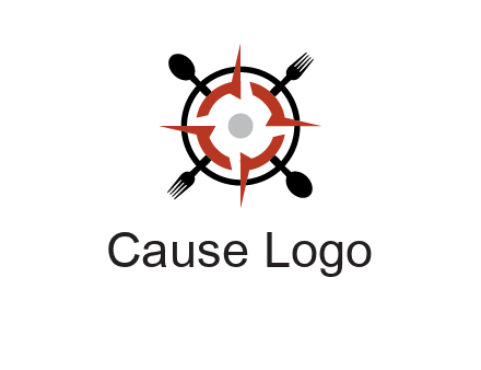 stove top resembling a compass with forks and spoons logo