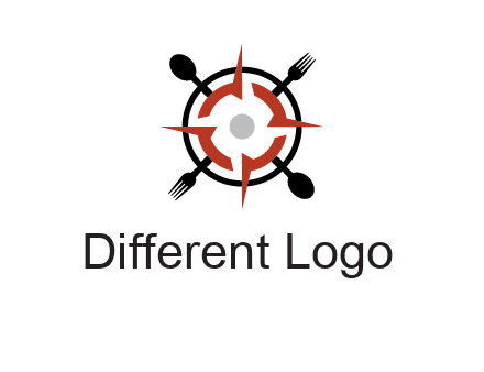 stove top resembling a compass with forks and spoons logo