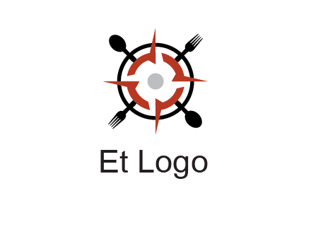 stove top resembling a compass with forks and spoons logo