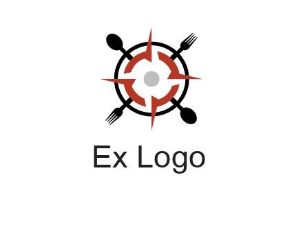 stove top resembling a compass with forks and spoons logo