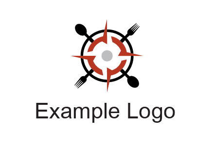 stove top resembling a compass with forks and spoons logo